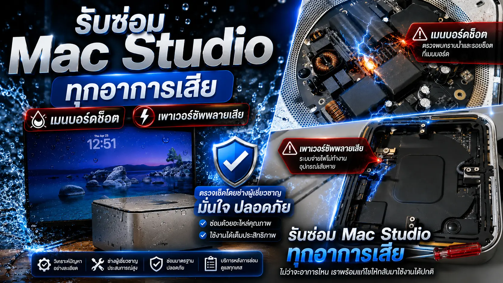 ซ่อมบอร์ดระบบไฟ MacBook (Air / Pro) อาการช็อตร้อนเปิดไม่ติด